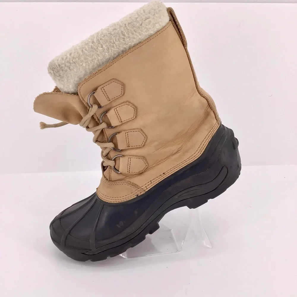 Sorel US Badger II Boots Beige Tan Leather Brown Rubber Winter Lined Size 8